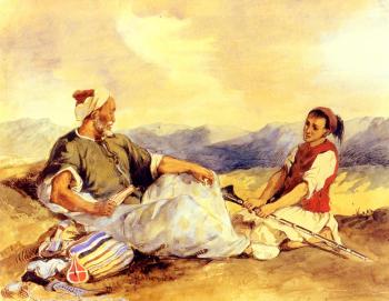 Eugene Delacroix : Two Moroccans Seated In The Countryside